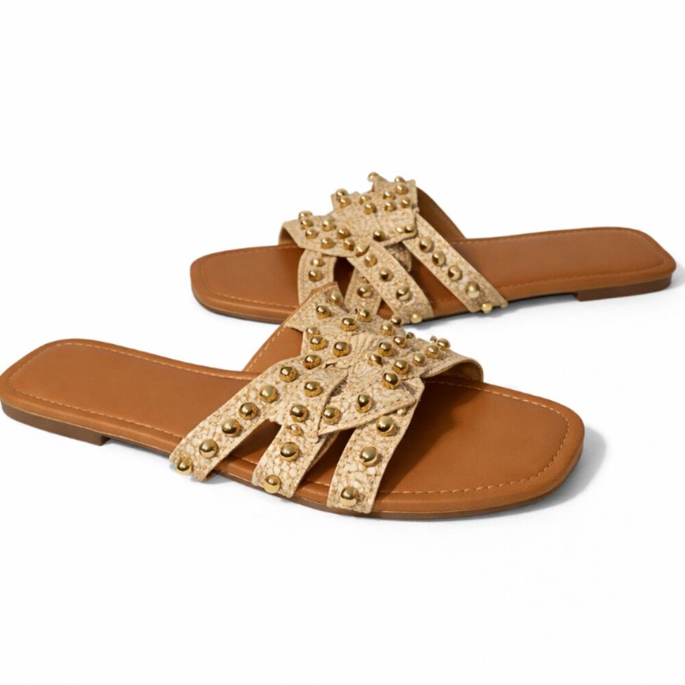torrid Gold Studded Tan Slide Sandals